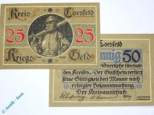 Notgeld Coesfeld , Set mit 2 Scheinen , Wellenbündel , Tieste 1185.05.01 und 2 , Westfalen Verkehrsausgabe