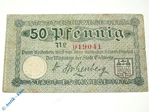 Notgeld Eschwege , 50 Pfennig Schein , Tieste 1785.05.01 , von 1917 , Hessen Verkehrsausgabe