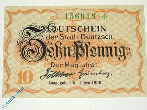 Notgeld Delitzsch , 10 Pfennig Schein , Tieste 1325.15.31 , von 1920 , Sachsen Verkehrsausgabe