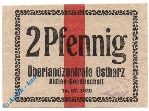 Notgeld Überlandzentrale Anhalt Dessau , 2 Pfennig Schein in kfr. Tieste 1340.20.02  von 1920 , Anhalt Verkehrsausgabe