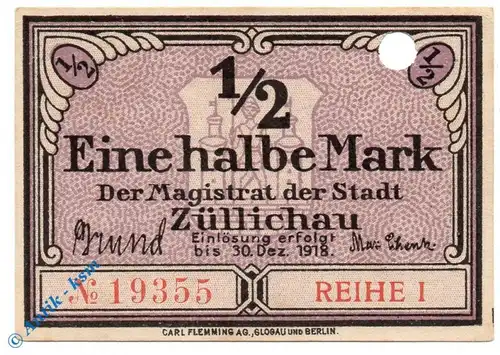 Züllichau , Notgeld 50 Pfennig Schein in kfr.E Tieste 8280.10.03 , Brandenburg 1916 Verkehrsausgabe