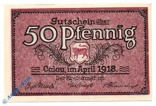 Notgeld Calau , 50 Pfennig Schein , Tieste 1060.05.04 , von 1918 , Brandenburg Verkehrsausgabe