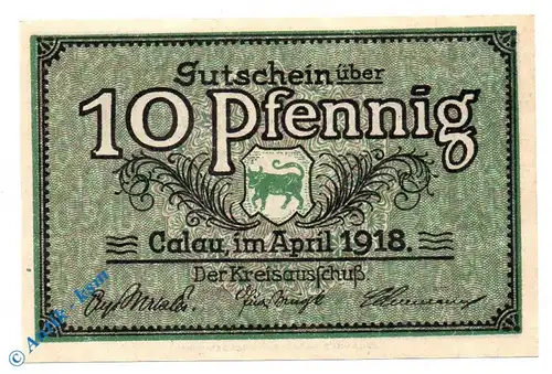 Notgeld Calau , 10 Pfennig Schein , Tieste 1060.05.02 , von 1918 , Brandenburg Verkehrsausgabe