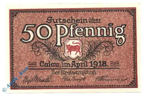 Notgeld Calau , 50 Pfennig Schein o. Wz , Tieste 1060.05.07 , von 1918 , Brandenburg Verkehrsausgabe