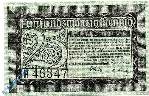 Notgeld Zittau , 25 Pfennig Schein , Wz Tropfen , Tieste 8240.05.05 , von 1919 , Sachsen Verkehrsausgabe