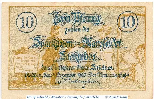 Notgeld Eisleben , 10 Pfennig Schein in kfr. Tieste 1640.05.01 , von 1920 , Provinz Sachsen Verkehrsausgabe