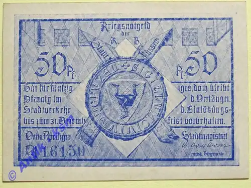 Notgeld Füssen , Bayern , Einzelschein über 50 Pfennig , Tieste 2085.05 , von 1918 , Verkehrsausgabe