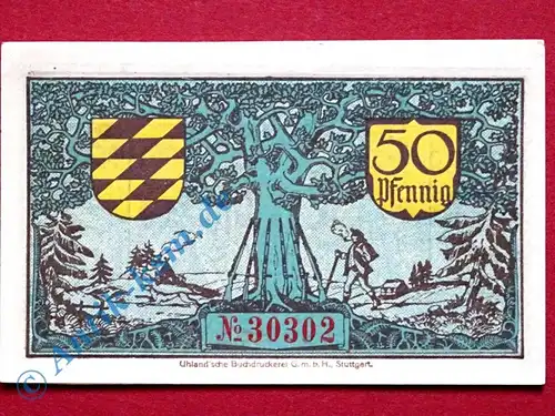 Notgeld Oberndorf , Einzelschein über 50 Pfennig , Tieste 5275.05.F , von 1918 , Württemberg Verkehrsausgabe