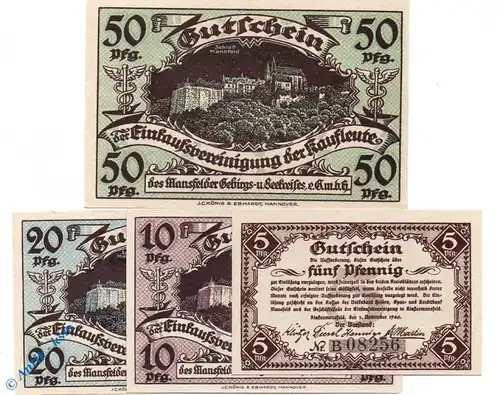 Notgeld Klostermansfeld , Set mit 4 Scheinen , Tieste 3545.10 bis 13 , von 1920 , Sachsen Anhalt Verkehrsausgabe