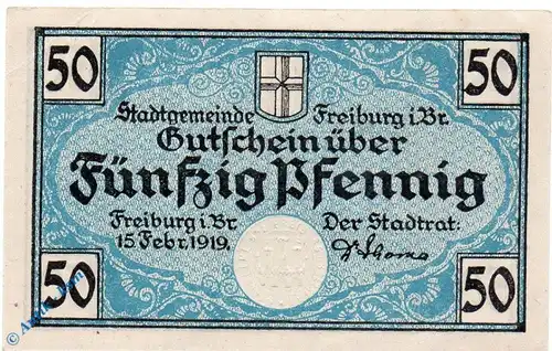 Notgeld Freiburg Breisgau , 50 Pfennig Schein , Tieste 1955.05.05 , Baden Verkehrsausgabe