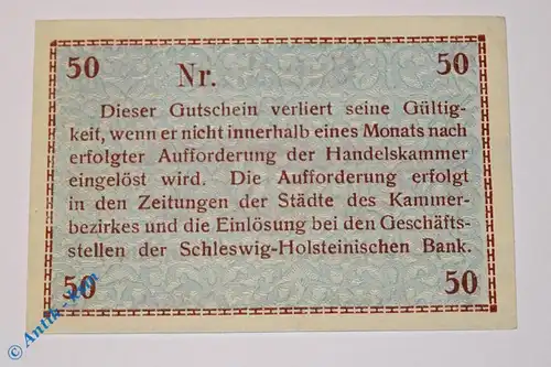 Notgeld Flensburg Handelskammer , 50 Pfennig braun , Musterschein Ohne Kennummer , Tieste 1885.15.01.M , Schleswig Holstein Verkehrsausgabe