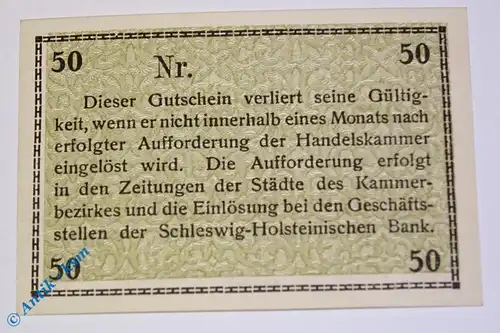 Notgeld Flensburg Handelskammer , 50 Pfennig schwarz , Musterschein Ohne Kennummer , Tieste 1885.15.10.M , Schleswig Holstein Verkehrsausgabe