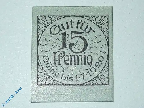 Notgeld Flensburg , 15 Pfennig Schein , Tieste 1885.35.01 , Schleswig Holstein Verkehrsausgabe