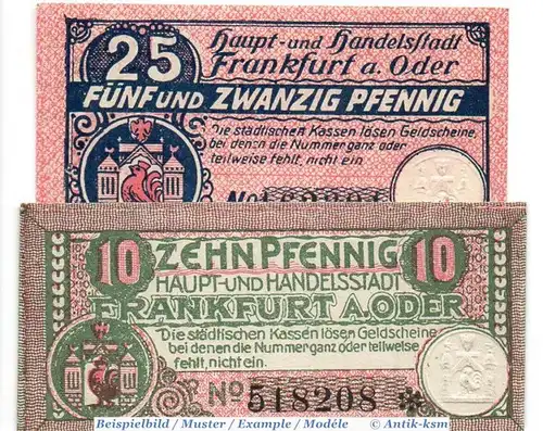 Notgeld Frankfurt Oder , Set mit 2 Scheinen in kfr. Tieste 1935.05.15-16 , von 1920 , Brandenburg Verkehrsausgabe