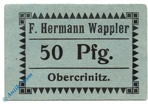 Notgeld Obercrinitz , F. Hermann Wappler , 50 Pfennig Schein , Tieste 5210.05.06 , Sachsen Verkehrsausgabe