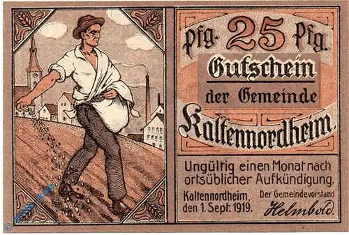 Notgeld Kaltennordheim , 25 Pfennig Schein , ohne Wz , Tieste 3345.05.05 , von 1919 , Sachsen Verkehrsausgabe