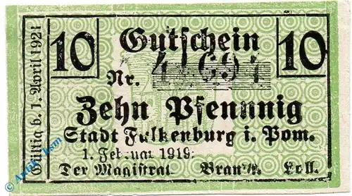 Notgeld Falkenburg , 10 Pfennig Schein Kreise , Tieste 1840.15.25 , von 1919 , Pommern Verkehrsausgabe