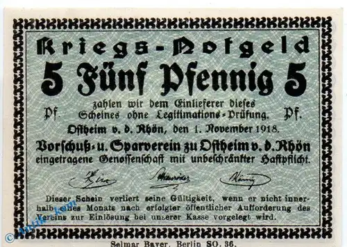 Notgeld Ostheim , 5 Pfennig Schein in kfr. Lichtenburg , Tieste 5465.05.40 , von 1918 , Sachsen Verkehrsausgabe