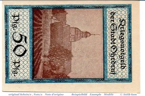Notgeld Ohrdruf , 50 Pfennig Schein in kfr. Tieste 5350.05.56 , von 1918 , Sachsen Verkehrsausgabe