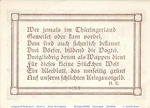 Notgeld Oberdorla , Halbe Mark Schein in kfr. Tieste 5225.05.070 , von 1918 , Thüringen Verkehrsausgabe