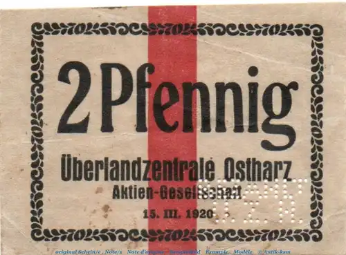 Notgeld Überlandzentrale Anhalt Dessau , 2 Pfennig Schein in gbr. Tieste 1340.20.02 C von 1920 , Anhalt Verkehrsausgabe