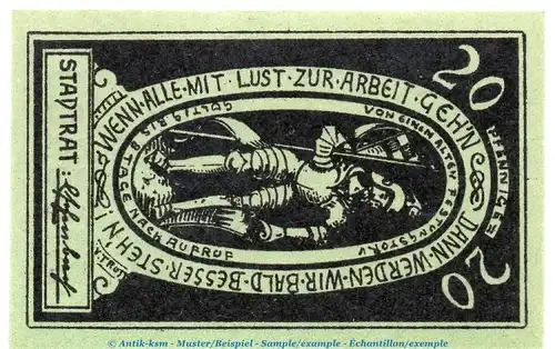 Notgeld Stadt Bad Königshofen 3610.05.30 , 20 Pfennig Schein in kfr. von 1921 , Bayern Verkehrsausgabe