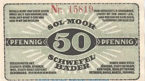 Oldesloe , Notgeld 50 Pfennig Schein in kfr. Tieste 5375.05.01 , Schleswig Holstein o.D. Verkehrsausgabe