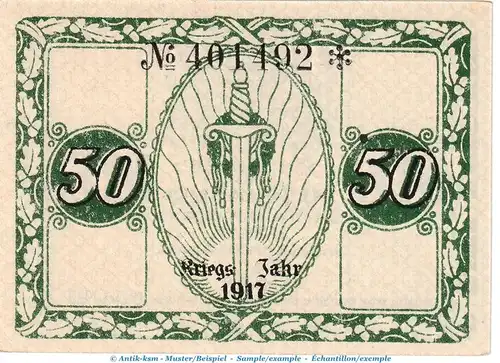 Notgeld Amtshauptmannschaft Döbeln , 50 Pfennig Schein in kfr. Tieste 1415.05.01 von 1917 , Sachsen Verkehrsausgabe