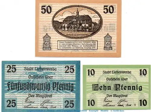 Notgeld Stadt Liebenwerda 4060.10.05-07 , Set mit 3 Scheinen in kfr. o.D. , Brandenburg Verkehrsausgabe