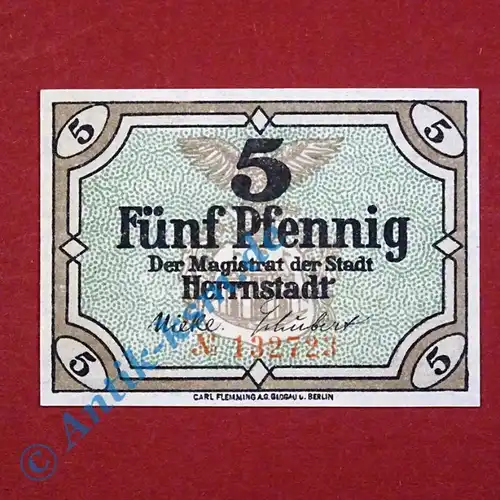 Notgeld Herrnstadt , Schein über 5 Pfennig , Tieste 2970.01 , Schlesien Verkehrsausgabe