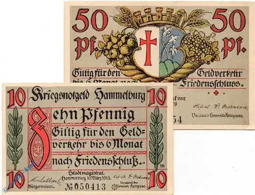 Notgeld Hammelburg , Set mit 2 Scheinen , Tieste 2785.05.10 und 11 , von 1918 , Bayern Verkehrsausgabe