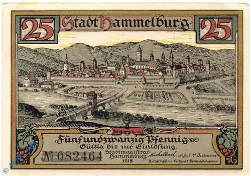 Notgeld Hammelburg , 25 Pfennig Schein , Tieste 2785.05.15 , von 1918 , Bayern Verkehrsausgabe