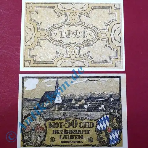 Laufen , Notgeld 50 Pfennig Schein in unc-kfr. Ti.3925.05.35 , Bayern o.D. Verkehrsausgabe