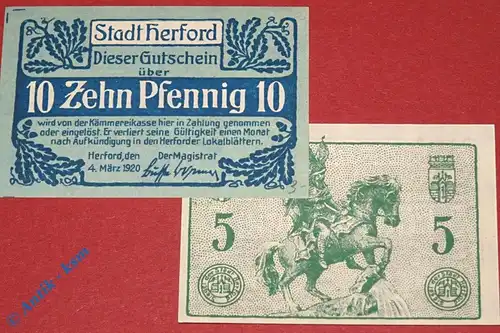 Notgeld Herford , Satz mit 2 Scheinen , Tieste 2945.25 und 26 , von 1920 , Westfalen Verkehrsausgabe