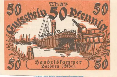 Notgeld Handelskammer Harburg 2805.20.06 , 50 Pfennig -Fraktur- in kfr. o.D. Niedersachsen Verkehrsausgabe