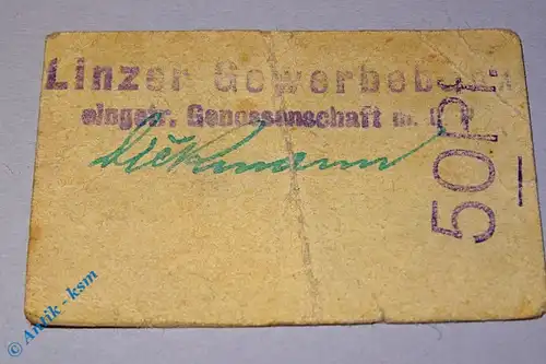 Notgeld Linz , 50 Pfennig Schein gelb , Tieste 4140.10.25 , Rheinland Verkehrsausgabe