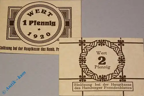 Notgeld Hamburg , Fremdenblatt , Set mit 2 Scheinen , Tieste 2765.150.01 und 02 , Hamburg Verkehrsausgabe