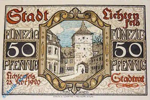 Notgeld Lichtenfels , 50 Pfennig Schein , Tieste 4040.15.15 , von 1920 , Bayern Verkehrsausgabe