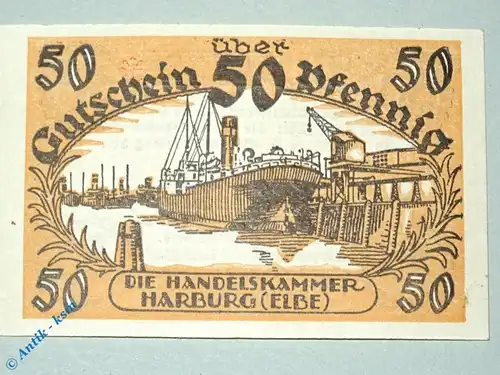 Notgeld Harburg , Handelskammer , 50 Pfennig Schein Antiqua , Tieste 2805.20.02 , von 1920 , Hamburg Verkehrsausgabe