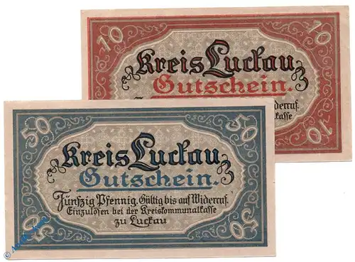 Notgeld Luckau , Set mit 2 Scheinen , Widerruf , Tieste 4225.05.35 und 36 , von 1917 , Brandenburg Verkehrsausgabe
