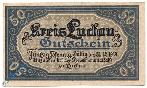 Notgeld Luckau , 50 Pfennig Schein , o. Wz , Tieste 4225.05.11 , von 1917 , Brandenburg Verkehrsausgabe