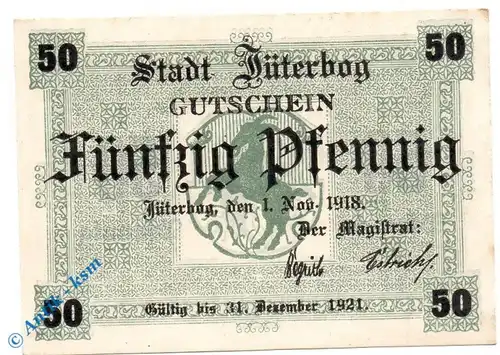 Notgeld Jüterbog , 50 Pfennig Schein , Tieste 3300.05.10 , von 1918 , Brandenburg Verkehrsausgabe