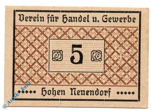 Notgeld Hohen Neuendorf , 5 Pfennig Schein , sämisch , Tieste 3085.10.11 , Brandenburg Verkehrsausgabe