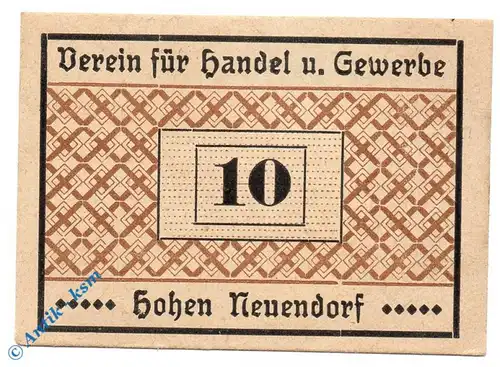 Notgeld Hohen Neuendorf , 10 Pfennig Schein , sämisch , Tieste 3085.10.12 , Brandenburg Verkehrsausgabe