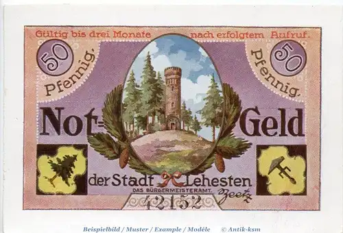Notgeld Lehesten , 50 Pfennig Schein in kfr. Tieste 3970.05.05 , o.D. 1919 , Sachsen Verkehrsausgabe