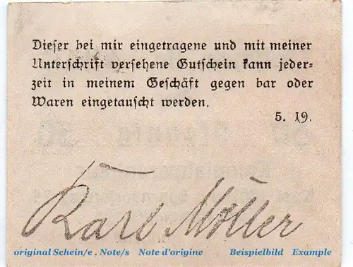 Notgeld Karl Möller Hamburg 2765.315.01 , 50 Pfennig Schein in kfr. von 1919 , Hamburg Verkehrsausgabe