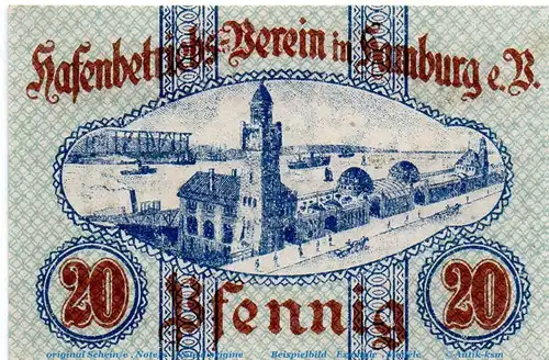 Notgeld Hafenbetriebsverein Hamburg 3765.145.15 , 20 Pfennig Schein in kfr. April 1920 , Hamburg Verkehrsausgabe