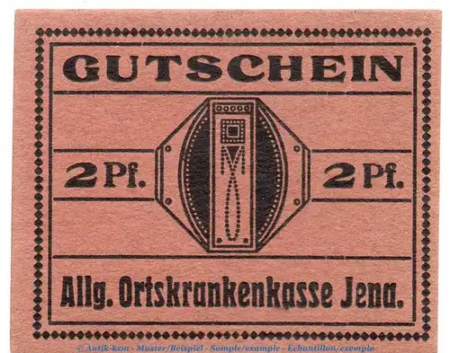 Notgeld AOK Jena 3270.05.02 , 2 Pfennig Schein in kfr. o.D. Sachsen Verkehrsausgabe
