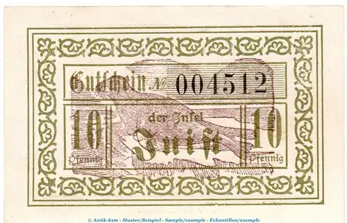 Notgeld Gemeinde Juist 3305.05.15 , 10 Pfennig Schein in kfr. von 1920 , Niedersachsen Verkehrsausgabe