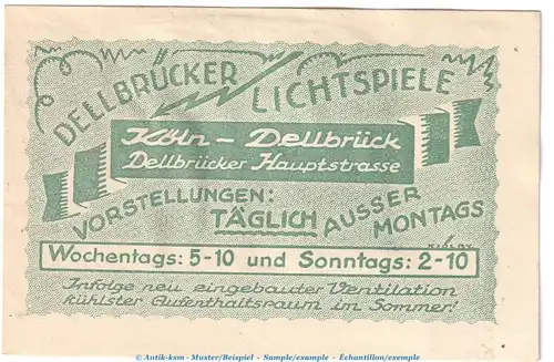 Briefmarken-Notgeld Köln Dellbrück , 10 Pfennig Schein in kfr. Tieste 3570.05.02 von 1921 , Rheinland Verkehrsausgabe